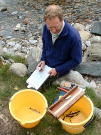 Recording details of anaesthetised juvenile salmon and trout