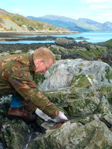 Colin MacDonald collecting seal scat for diet analysis