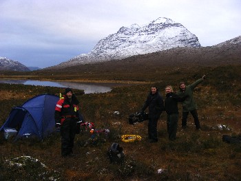 (l-r) ROV pilot John Sangster, with BBC crew Kevin, Christina and Fergus.