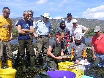 Sweep netting team with sea trout by the Kanaird River estuary, May 2017