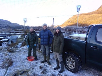 Pete Minting (centre) meets Bob Kindness and Dr Melanie Smith of UHI.