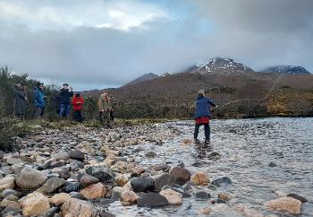 Mary Gibson getting 2023 salmon fishing season underway, Kinlochewe River, 11 Feb 2023  